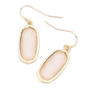 1.2" White Glitter & Goldtone Oval Dangle Fish Hook Earrings